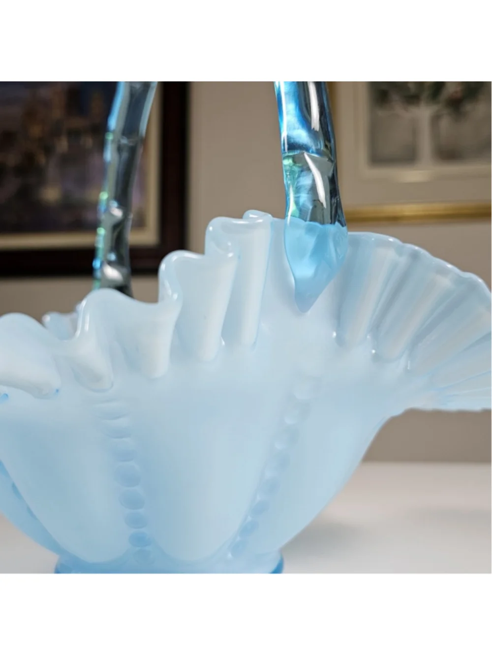 Vintage Fenton Blue Overlay Beaded Melon 9
